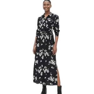 Gap Black|White Floral Perfect Maxi Shirtdress Size Small